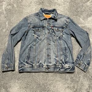 Levi’s Jean Jacket Mens Large Blue Denim Trucker Button Distressed
